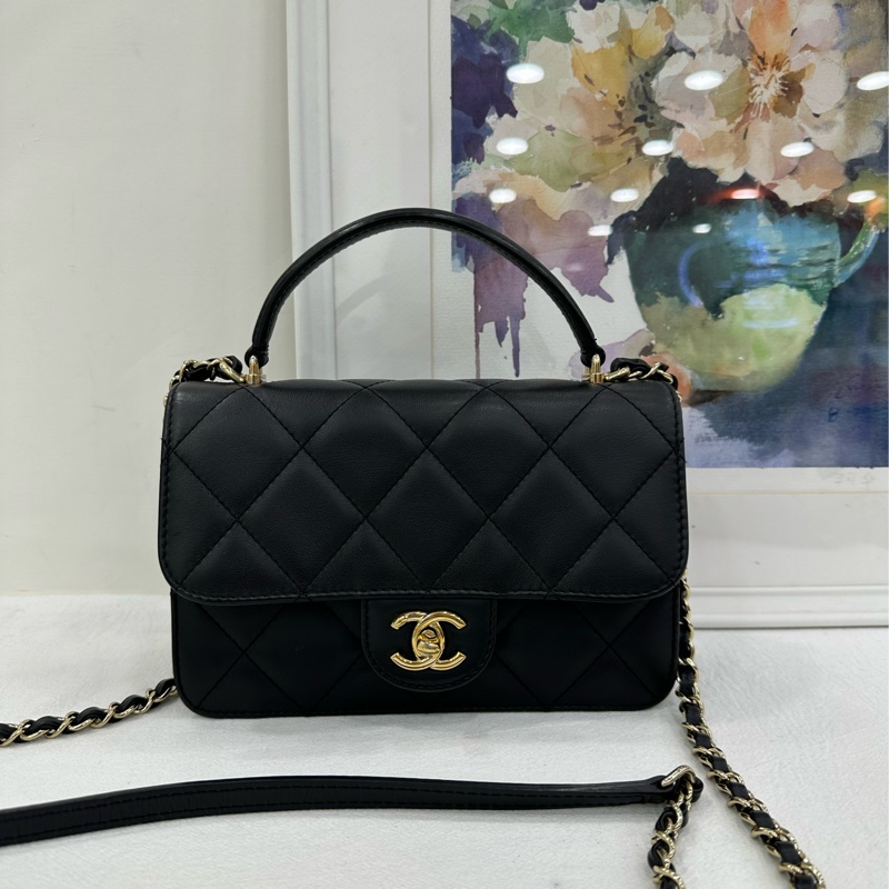 Chanel 香奈兒 21b coco lady 小號黑金牛皮芯片款 可手拎可斜挎 復古精緻 時尚簡約百搭 尺寸：15*21*8cm-1