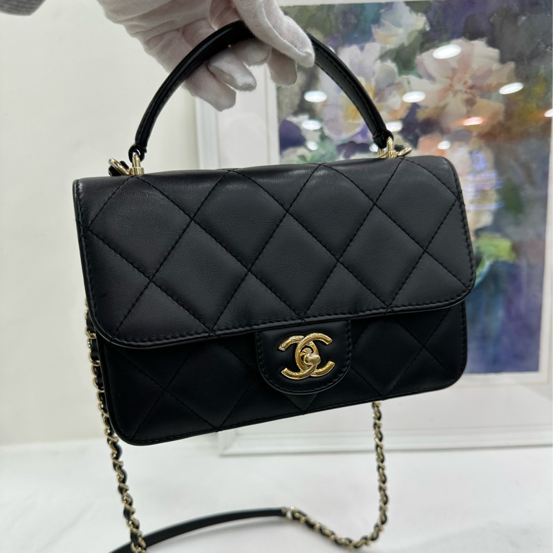 Chanel 香奈兒 21b coco lady 小號黑金牛皮芯片款 可手拎可斜挎 復古精緻 時尚簡約百搭 尺寸：15*21*8cm-8