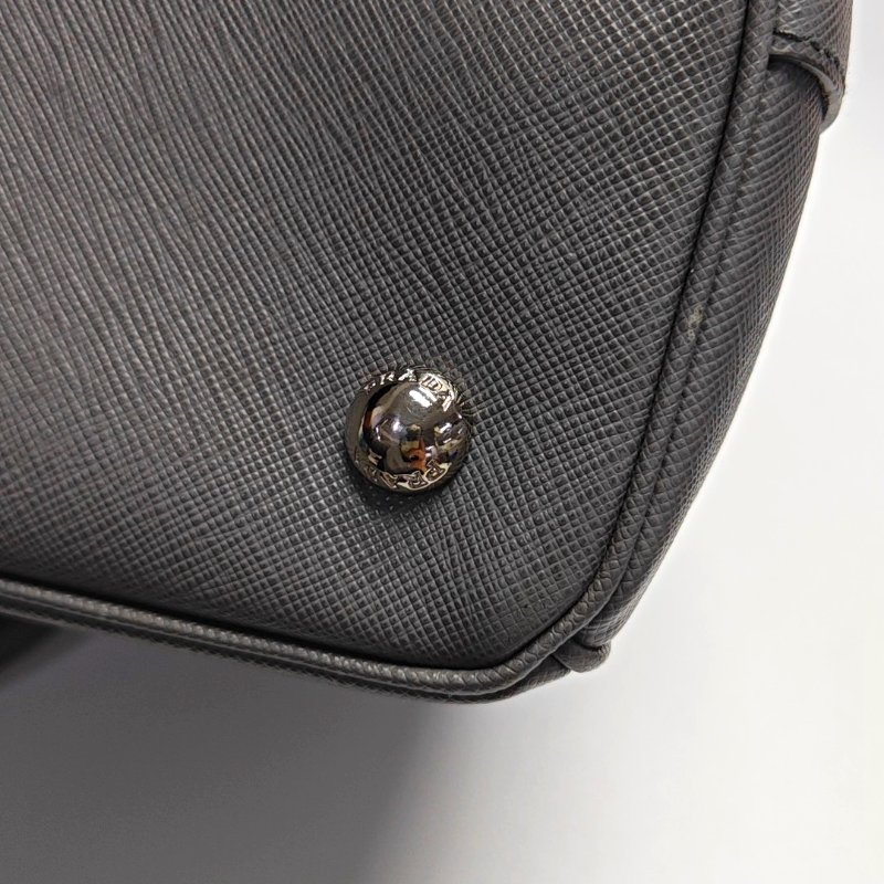 PRADA Galleria大號灰色牛皮徽標十字紋殺手包單肩包手提包斜挎包銀色五金可拆卸肩帶 9.8新-8