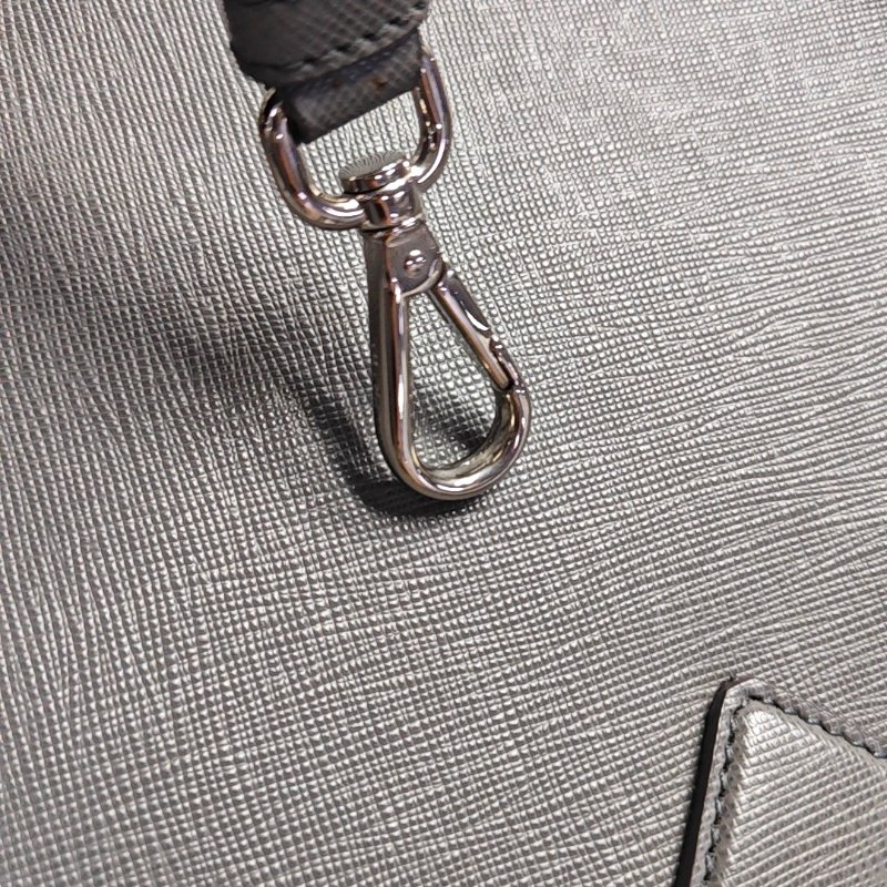 PRADA Galleria大號灰色牛皮徽標十字紋殺手包單肩包手提包斜挎包銀色五金可拆卸肩帶 9.8新-10