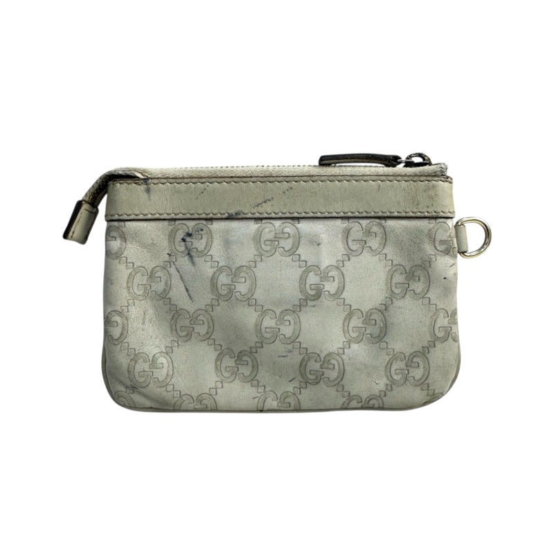GUCCI 中古米色壓印老花一字拉鍊零錢包卡包-2