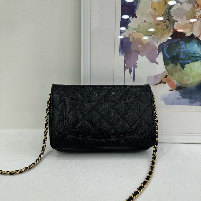 CHANEL香奈兒 WOC 發財包 麻將包 荔枝紋 牛皮 斜背包 黑色 27開-1