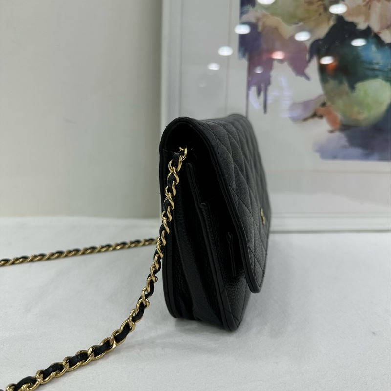 CHANEL香奈兒 WOC 發財包 麻將包 荔枝紋 牛皮 斜背包 黑色 27開-2