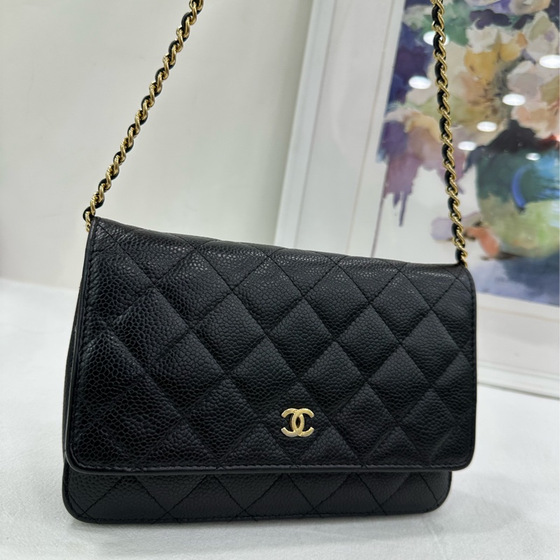 CHANEL香奈兒 WOC 發財包 麻將包 荔枝紋 牛皮 斜背包 黑色 27開-4