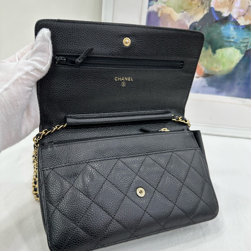 CHANEL香奈兒 WOC 發財包 麻將包 荔枝紋 牛皮 斜背包 黑色 27開-6