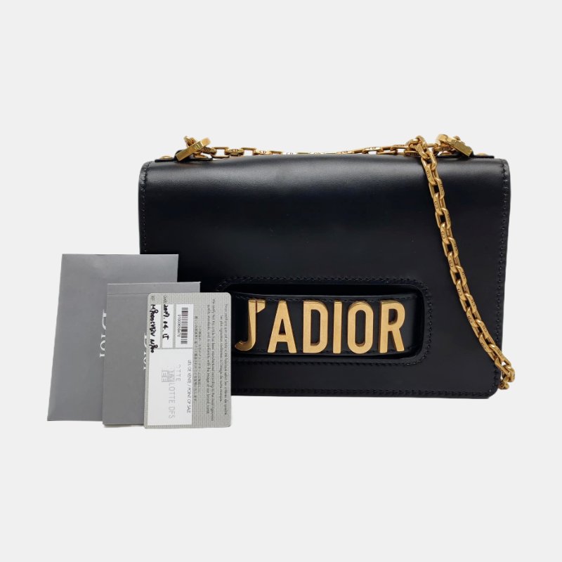 DIOR J'Adior黑色牛皮單肩包斜挎包金色五金可拆卸肩帶-7