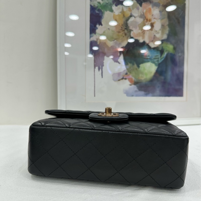 Chanel 香奈兒 CF 大mini 24B黑色棕色金屬扣限定棕鏈條 棕色金屬季節款限定扣 黑色羊皮芯片款 有購證-5