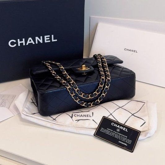 香奈兒/Chanel 黑金Classic CF中號 羊皮菱格雙蓋紅內 鏈條包-4