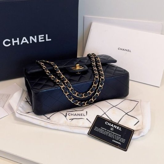 香奈兒/Chanel 黑金Classic CF中號 羊皮菱格雙蓋紅內 鏈條包-7