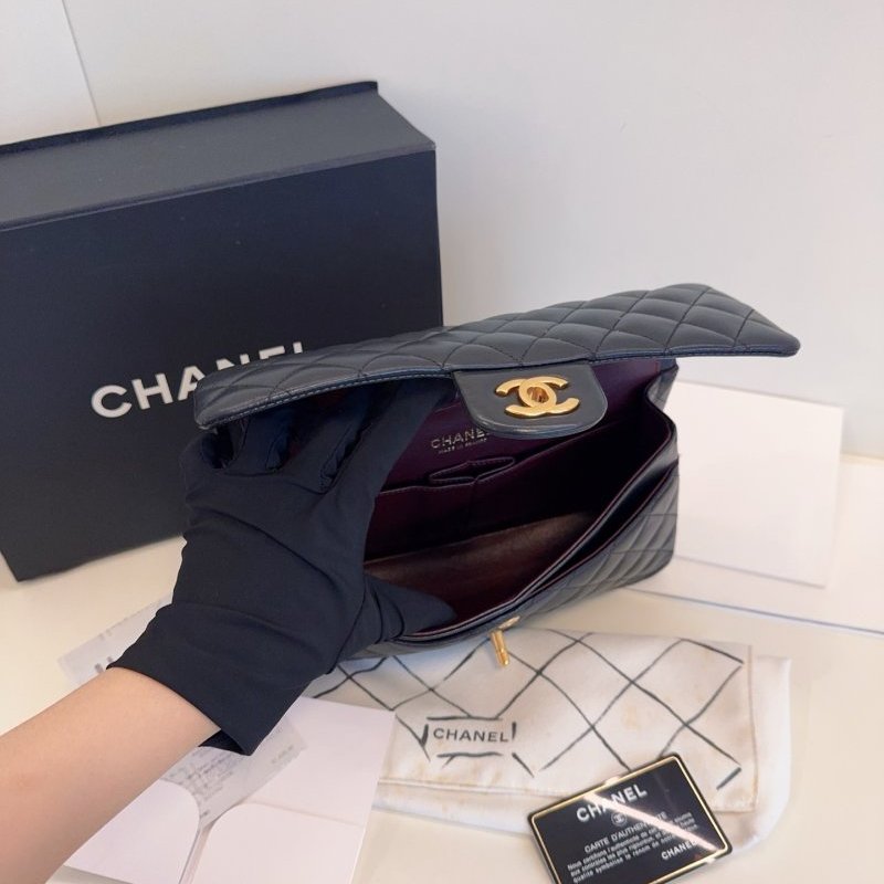 香奈兒/Chanel 黑金Classic CF中號 羊皮菱格雙蓋紅內 鏈條包-8