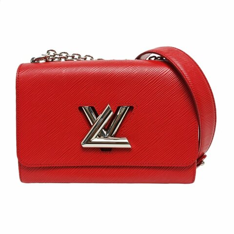 LOUIS VUITTON TWIST中號紅色EPI牛皮水波紋單肩包斜挎包銀色五金可拆卸肩帶