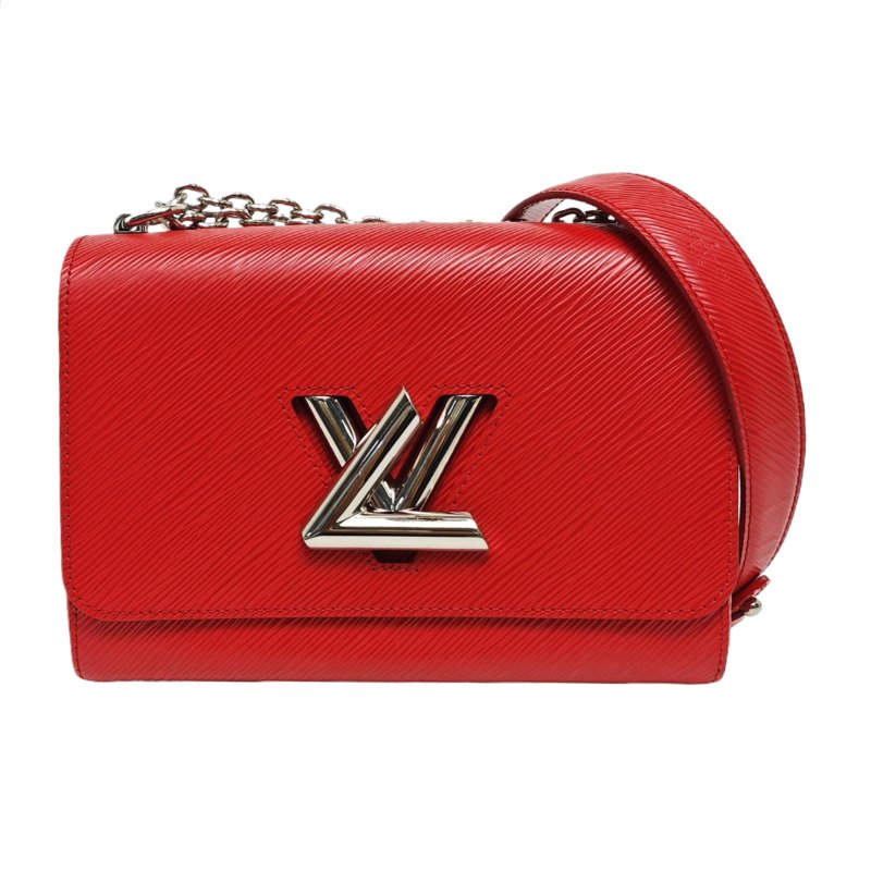 LOUIS VUITTON TWIST中號紅色EPI牛皮水波紋單肩包斜挎包銀色五金可拆卸肩帶-0