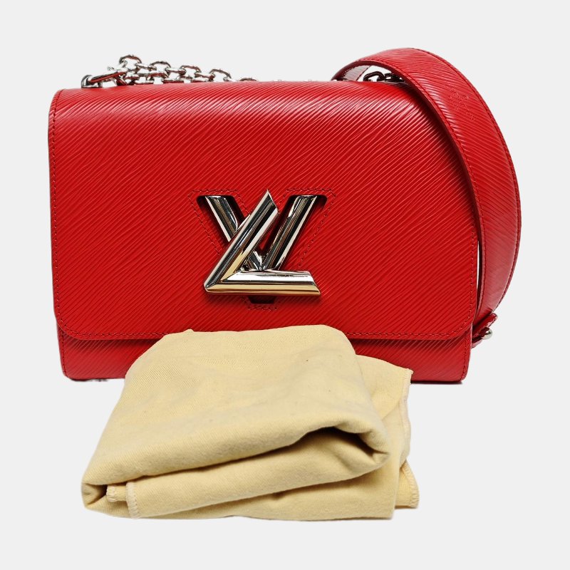 LOUIS VUITTON TWIST中號紅色EPI牛皮水波紋單肩包斜挎包銀色五金可拆卸肩帶-6