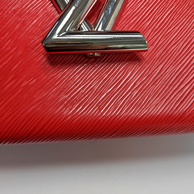 LOUIS VUITTON TWIST中號紅色EPI牛皮水波紋單肩包斜挎包銀色五金可拆卸肩帶-10