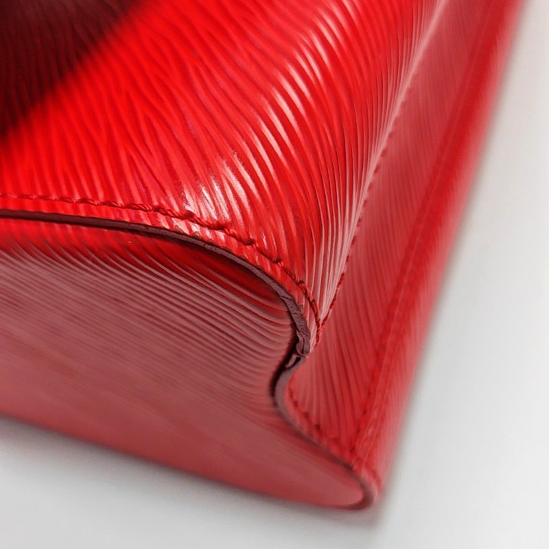 LOUIS VUITTON TWIST中號紅色EPI牛皮水波紋單肩包斜挎包銀色五金可拆卸肩帶-11