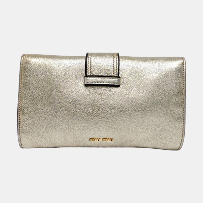 Miu Miu My Miu 香檳色牛皮鑲嵌單肩包金色五金-4