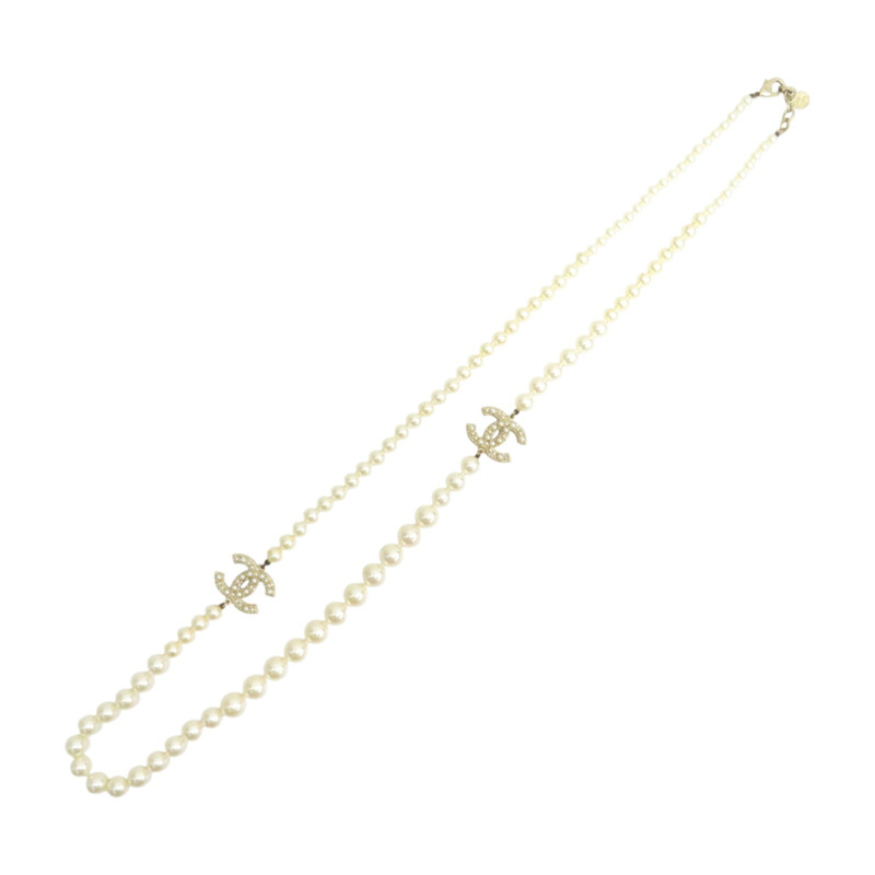 淺金 鍍金 珍珠 雙C pearl long 項鍊【CHANEL 香奈兒】-2