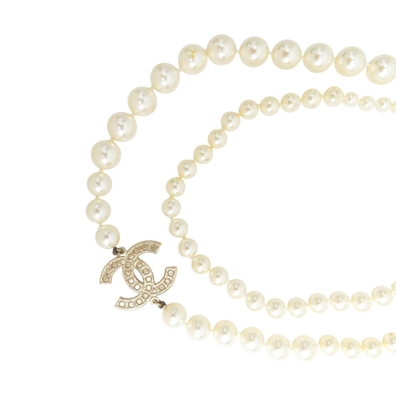 淺金 鍍金 珍珠 雙C pearl long 項鍊【CHANEL 香奈兒】-3