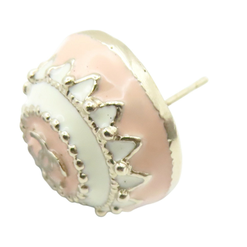 粉/白琺瑯 金色鍍金 雙C 針式耳環【CHANEL 香奈兒】-3