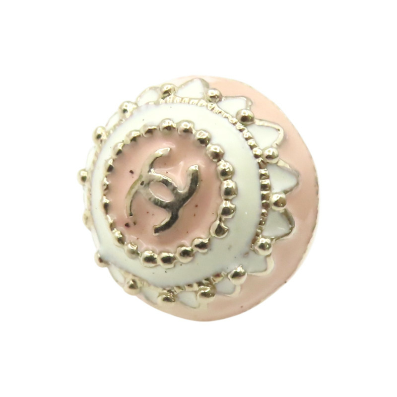 粉/白琺瑯 金色鍍金 雙C 針式耳環【CHANEL 香奈兒】-4