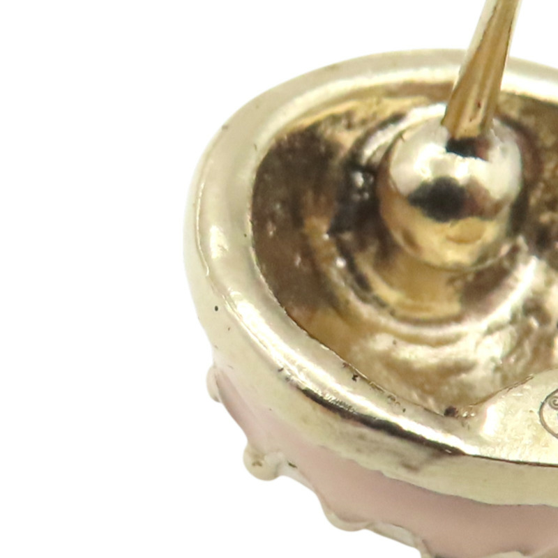 粉/白琺瑯 金色鍍金 雙C 針式耳環【CHANEL 香奈兒】-7