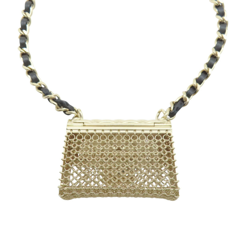 淺金鍍金 黑色牛皮 包包造型 matelasse motif 項鍊【CHANEL 香奈兒】 AB6135-3