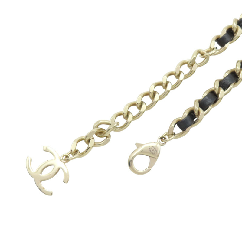 淺金鍍金 黑色牛皮 包包造型 matelasse motif 項鍊【CHANEL 香奈兒】 AB6135-6