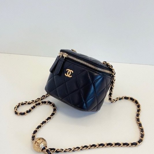 近新品 香奈兒/Chanel 黑金金球鏈條盒子包-2
