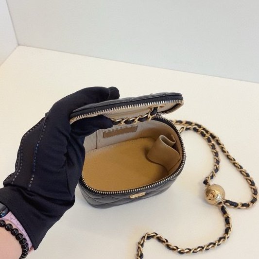 近新品 香奈兒/Chanel 黑金金球鏈條盒子包-8
