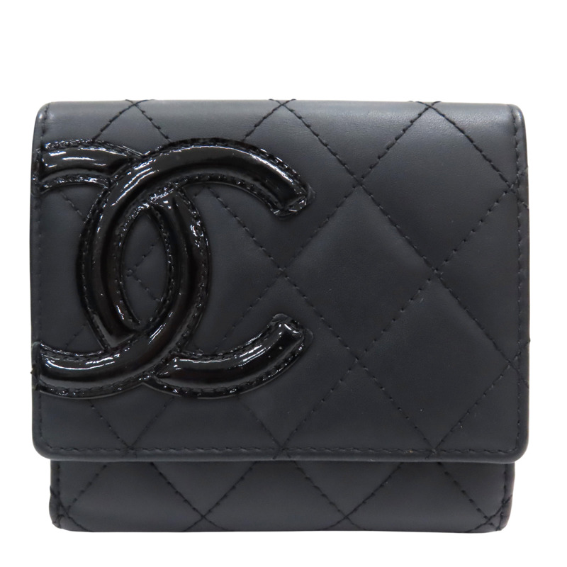 霧面黑色 牛皮 康朋 扣式短夾【CHANEL 香奈兒】-0