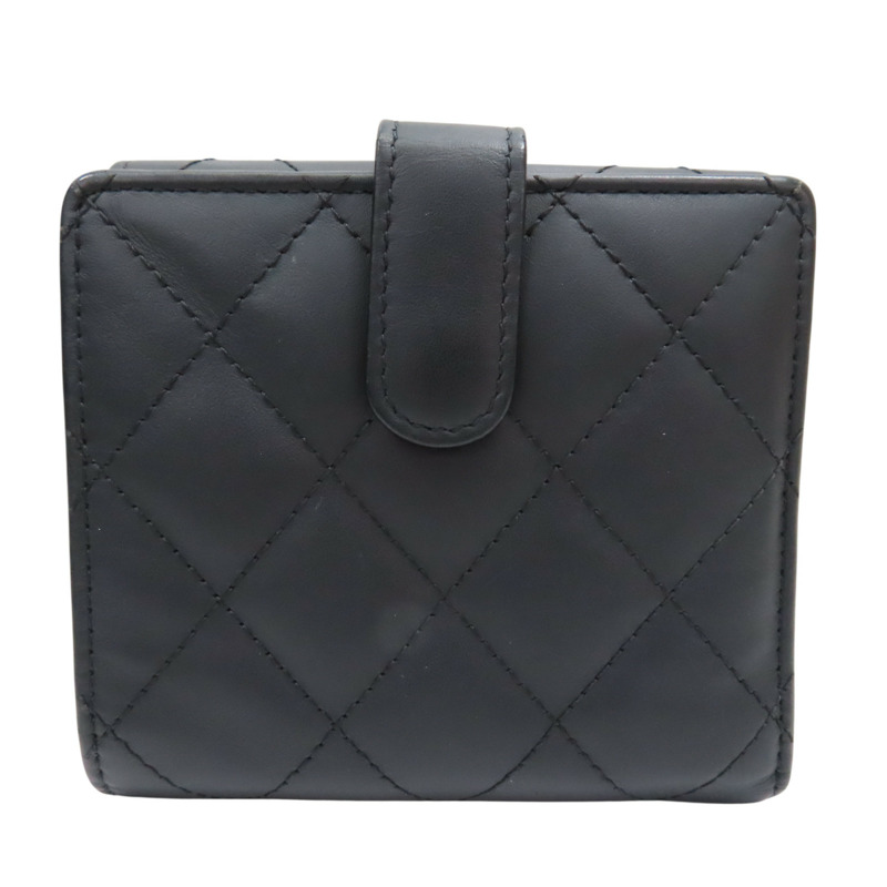 霧面黑色 牛皮 康朋 扣式短夾【CHANEL 香奈兒】-1