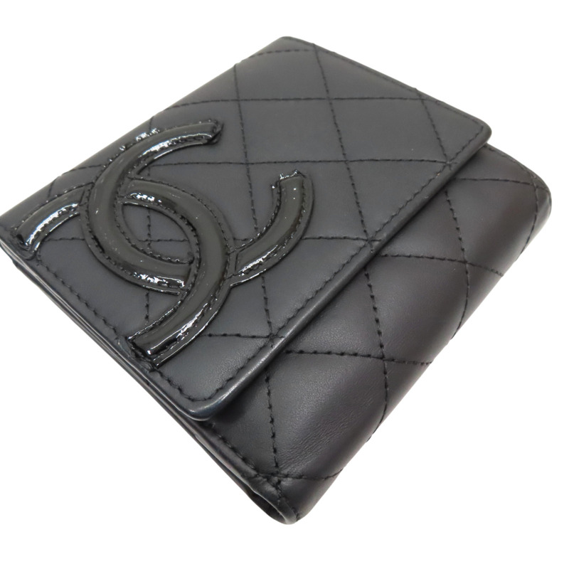 霧面黑色 牛皮 康朋 扣式短夾【CHANEL 香奈兒】-2