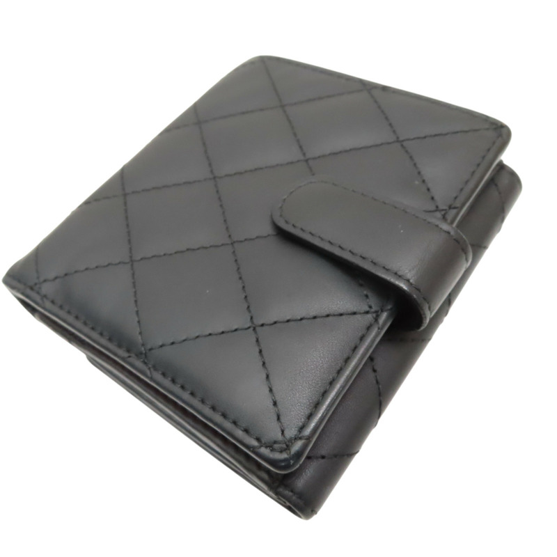 霧面黑色 牛皮 康朋 扣式短夾【CHANEL 香奈兒】-3