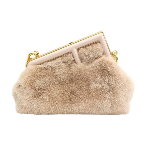 淡粉色 貂皮 First 小號 肩背包【FENDI 芬迪】 8BP129