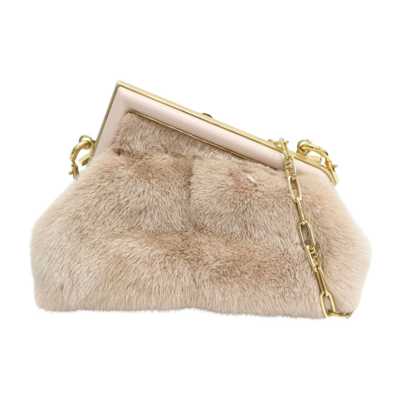 淡粉色 貂皮 First 小號 肩背包【FENDI 芬迪】 8BP129-1