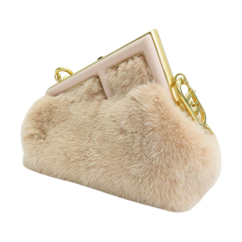 淡粉色 貂皮 First 小號 肩背包【FENDI 芬迪】 8BP129-2