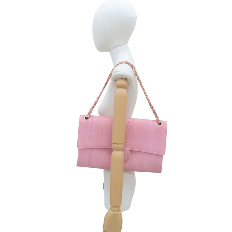 粉色 蛇皮 Classic Flap 35 肩背包 金釦【CHANEL 香奈兒】-10