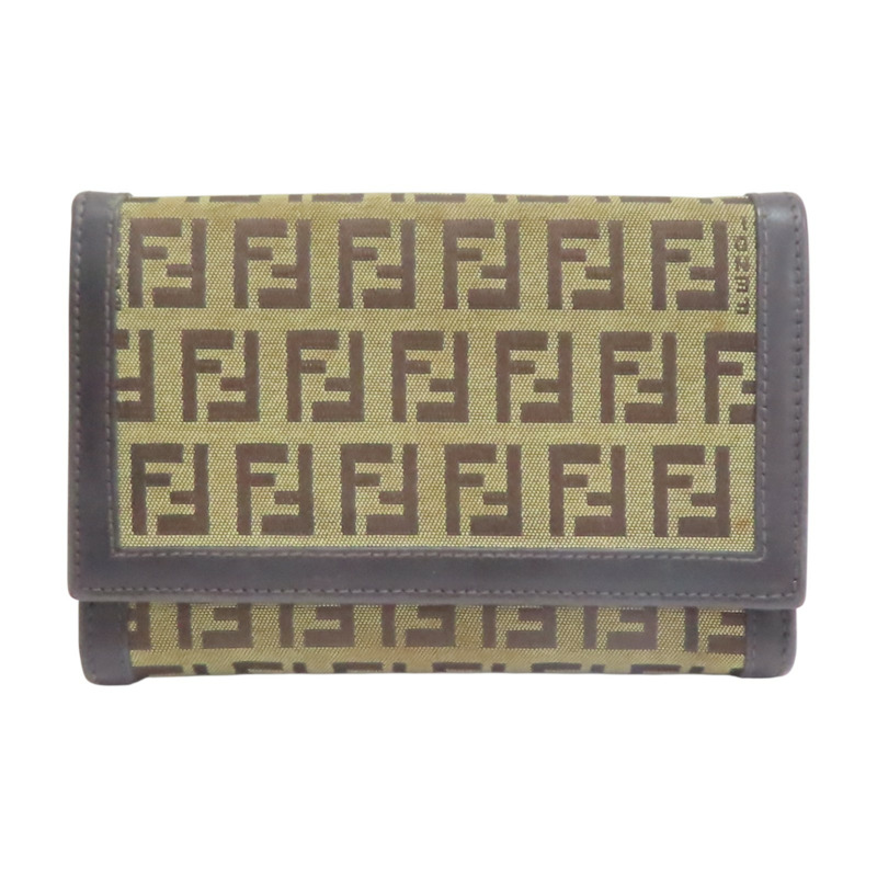 深棕色 帆布 牛皮 Zucchino 壓扣 中夾【FENDI 芬迪】 8M0029-0
