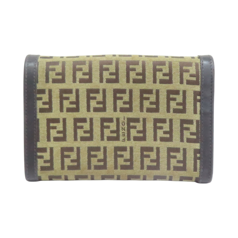 深棕色 帆布 牛皮 Zucchino 壓扣 中夾【FENDI 芬迪】 8M0029-1