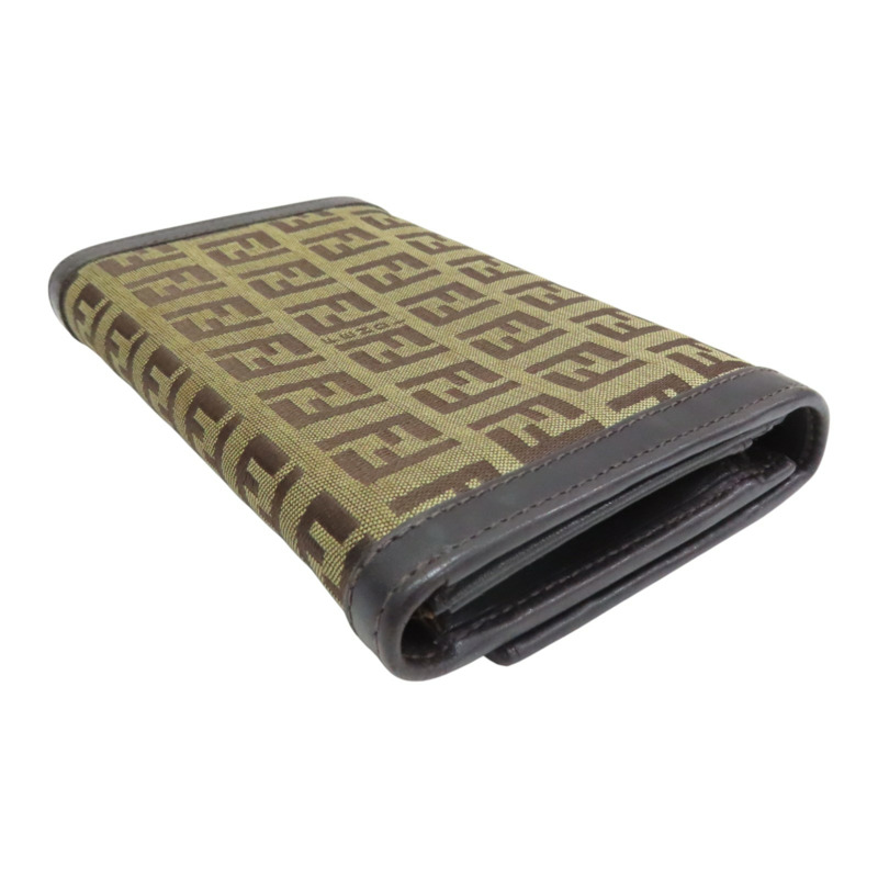 深棕色 帆布 牛皮 Zucchino 壓扣 中夾【FENDI 芬迪】 8M0029-3