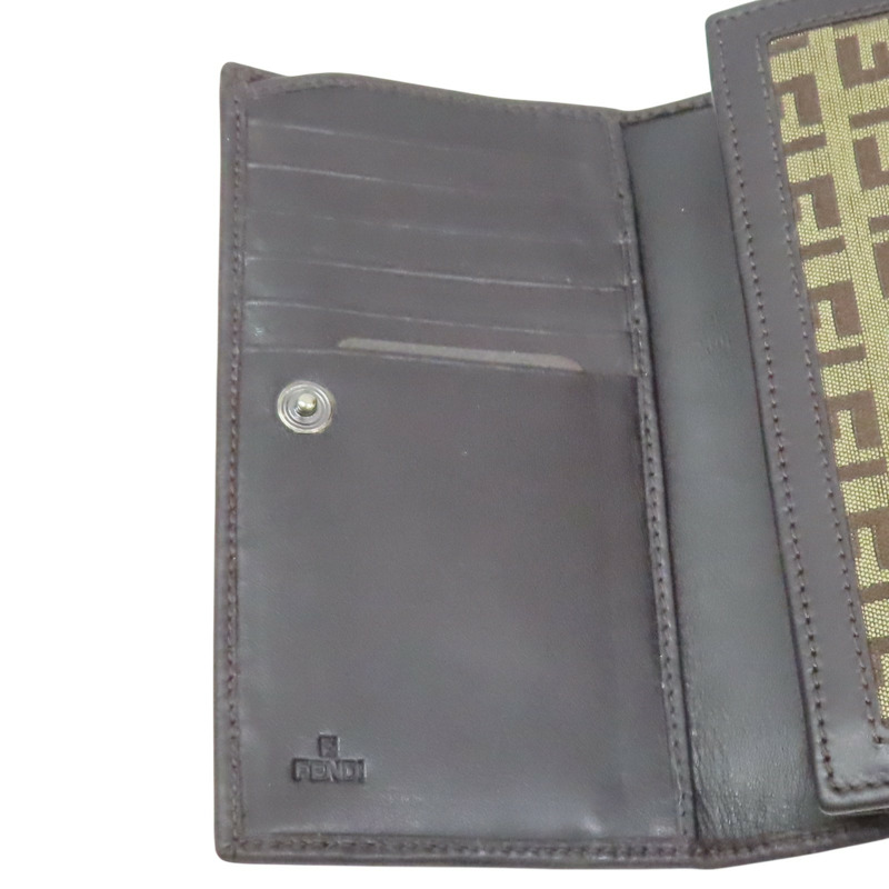 深棕色 帆布 牛皮 Zucchino 壓扣 中夾【FENDI 芬迪】 8M0029-4
