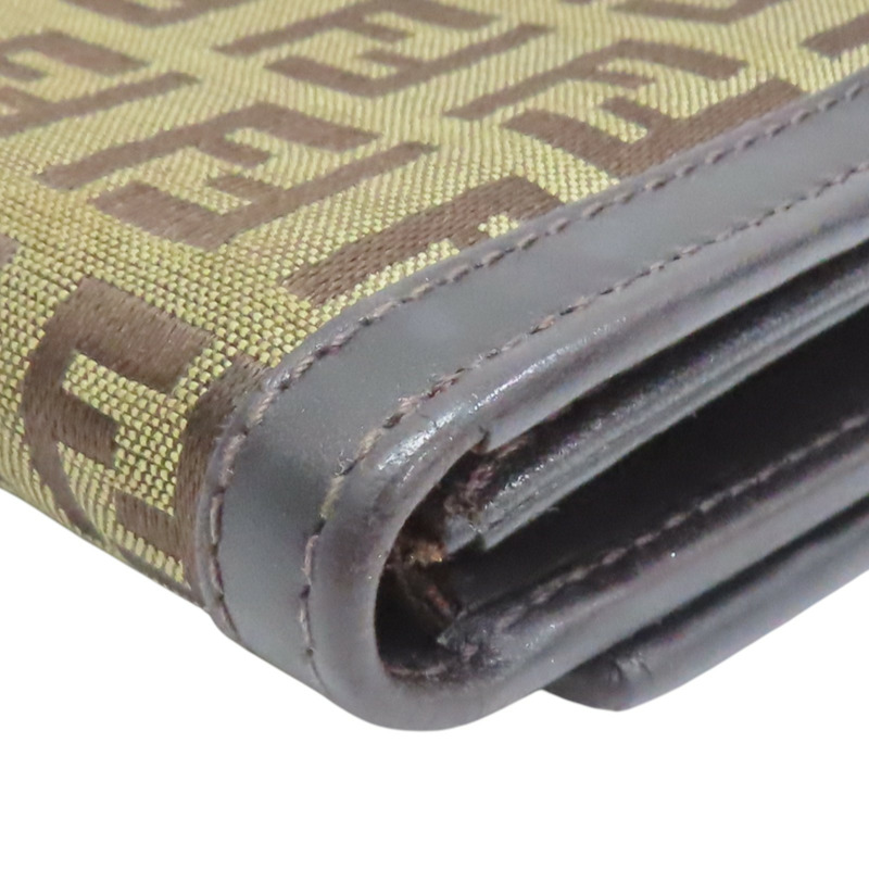 深棕色 帆布 牛皮 Zucchino 壓扣 中夾【FENDI 芬迪】 8M0029-11