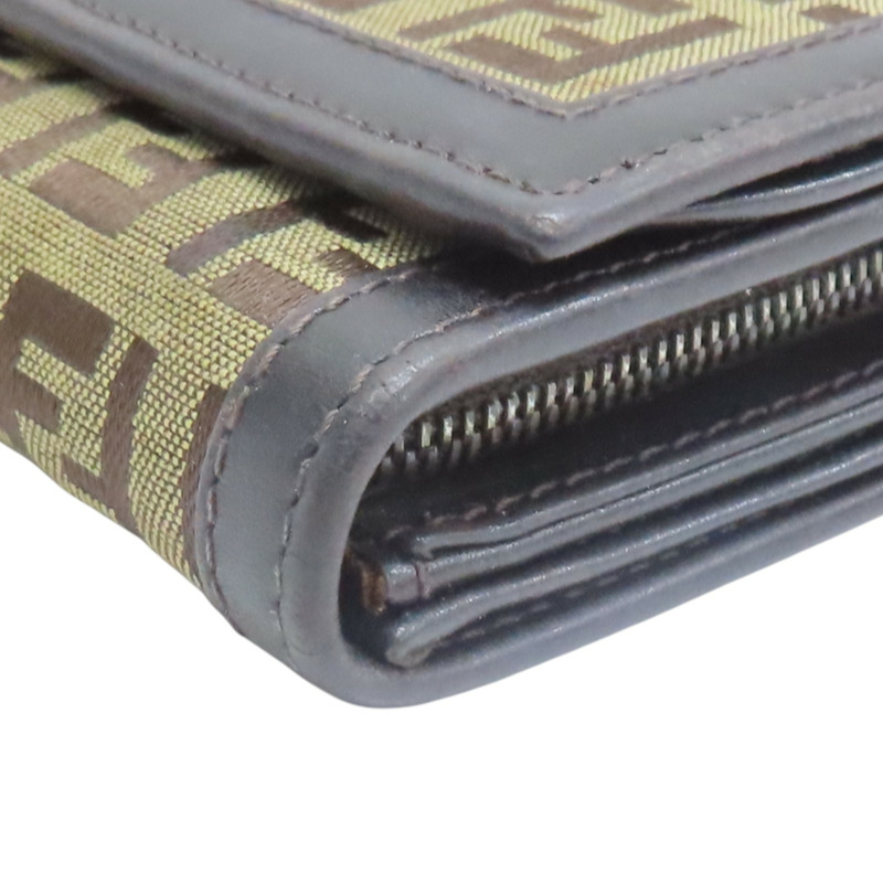 深棕色 帆布 牛皮 Zucchino 壓扣 中夾【FENDI 芬迪】 8M0029-12