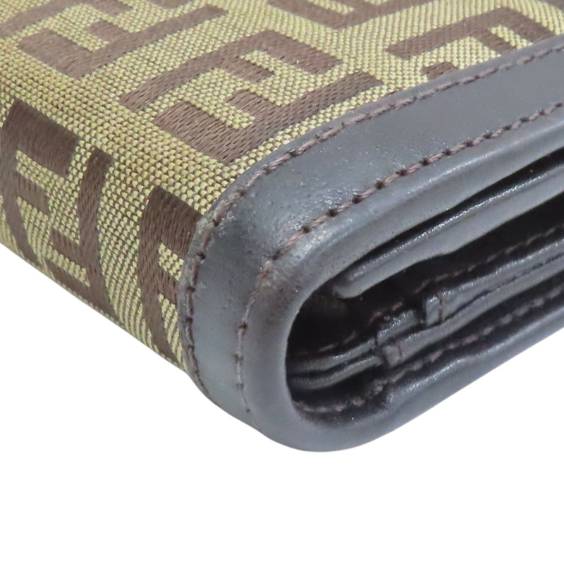 深棕色 帆布 牛皮 Zucchino 壓扣 中夾【FENDI 芬迪】 8M0029-14