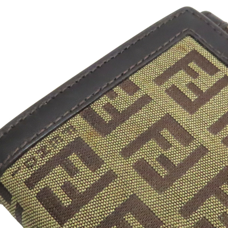 深棕色 帆布 牛皮 Zucchino 壓扣 中夾【FENDI 芬迪】 8M0029-15