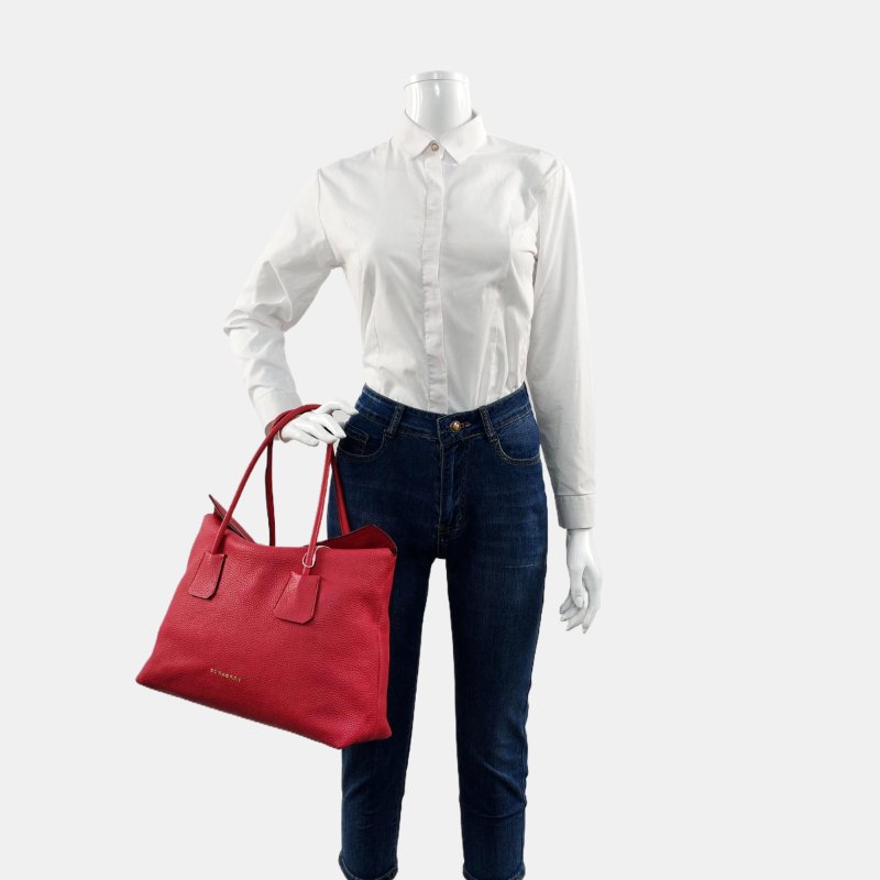 BURBERRY Baynard玫紅色牛皮手提包單肩包金色五金-1