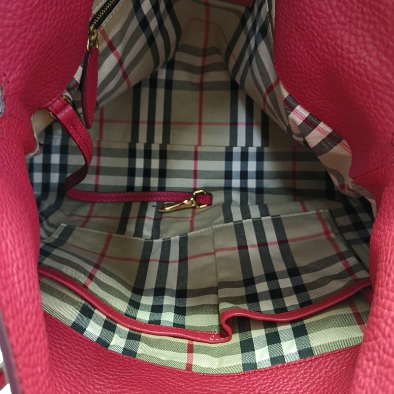 BURBERRY Baynard玫紅色牛皮手提包單肩包金色五金-6