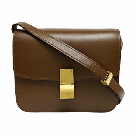 CELINE CLASSIC BOX小號棕色牛皮豆腐包單肩包斜挎包金色五金可拆卸肩帶