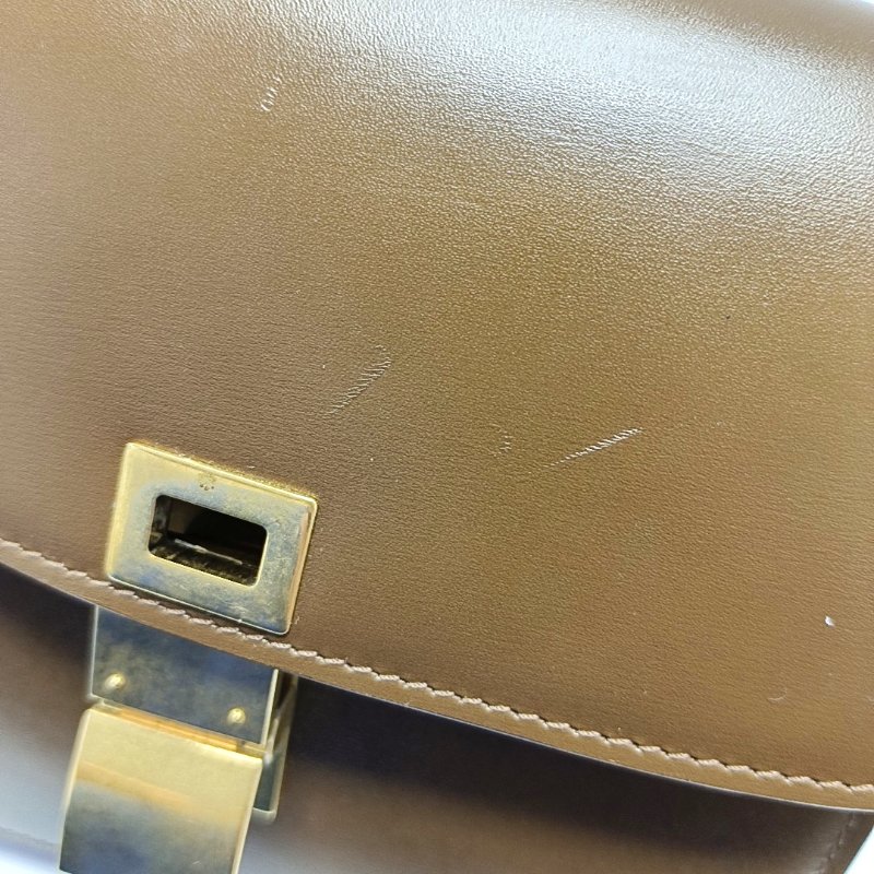 CELINE CLASSIC BOX小號棕色牛皮豆腐包單肩包斜挎包金色五金可拆卸肩帶-10