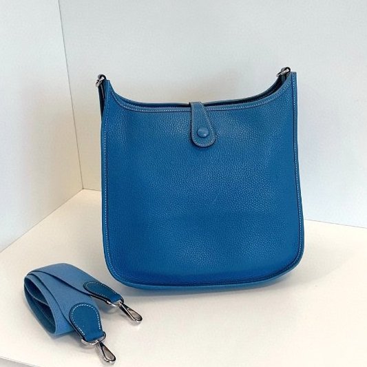 Hermes愛馬仕 牛仔藍銀扣Evelyne29 肩背包-1